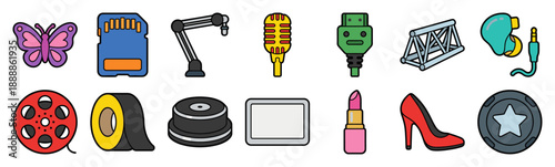 Flat Vector Multimedia and Fashion Element Kit for Creative Content Production and Studio Branding