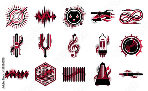 Abstract Grunge Audio Engineering and Sound Wave Design Element Kit for Music Production Branding