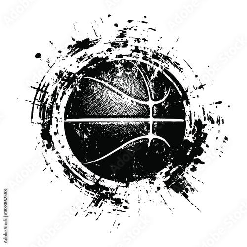 black and white basketball ink splash silhouette vector illustration, grunge paint splatter sports design, street basketball ball texture isolated on white background