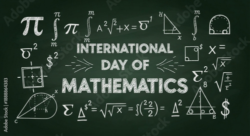 International day of mathematics celebration with mathematical formulas on blackboard background