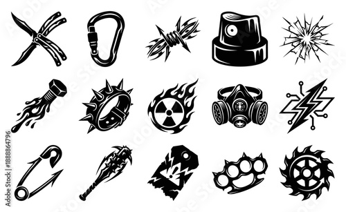 Hardcore Underground Punk Grunge Graphic Asset Sheet for Alternative Streetwear Apparel Design