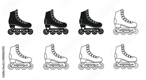 A collection of inline skate illustrations in black and white