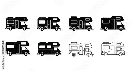 Collection of rv and camper van icons in varying styles
