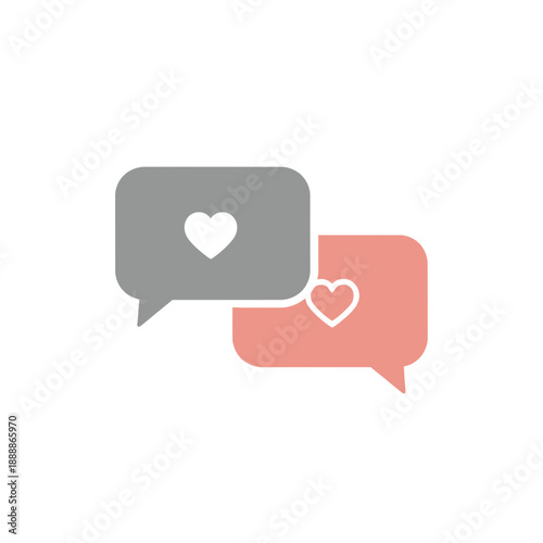 Heart Symbols in Chat Bubbles on White Background with speech bubble and love and communication in conversation messaging for social media
