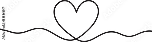 Continuous line silhouette vector illustrating heart divider drawing love and connection, minimalist design and romance valentine day