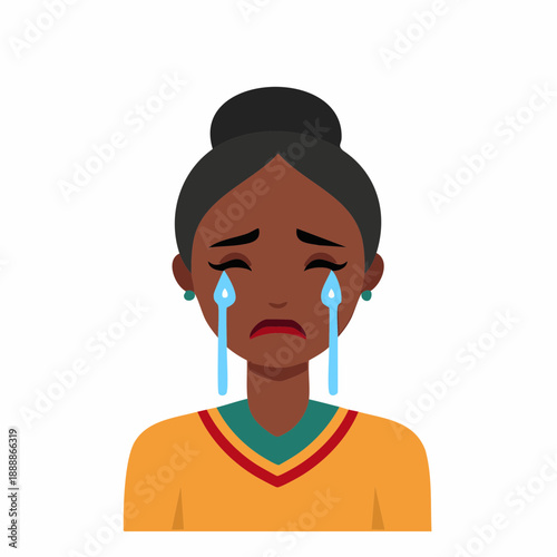Woman with tears flowing from eyes displaying sadness and distress an artistic depiction illustrating melancholy and heartbreak on a clean white