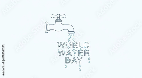World water day faucet dripping water droplets illustration