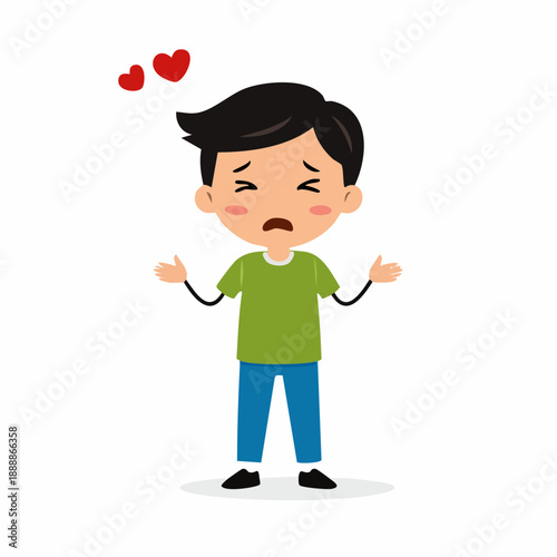 Cartoon Young Person Feeling Sadness Worry or Disappointment After a Romantic Issue Standing Isolated on a White Background