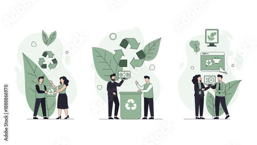 Flat vector illustration set with a sustainability business and ESG theme