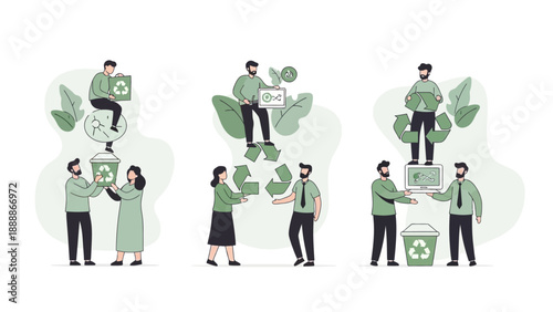 Flat vector illustration set with a sustainability business and ESG theme