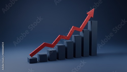 Free Download Dark blue bar chart with a red arrow illustrating steady growth in statistics and investment over time - GFXLoad