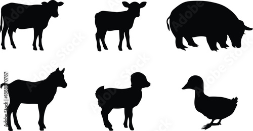 Black silhouette of a grazing cow ideal for design work on transparent background