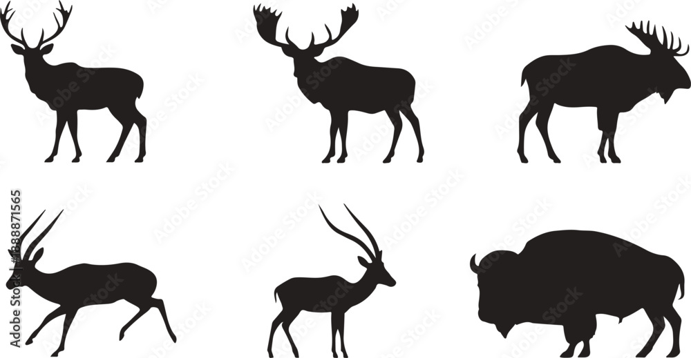 Fototapeta premium A striking black silhouette of a running antelope on transparent background