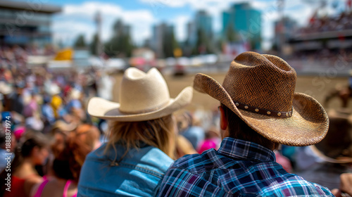 Wallpaper Mural Lively country music festival showcasing faceless cowboys in hats and boots, rodeo backdrop, stampede Calgary Alberta Canada, western entertainment, defocused crowd, with copy spac Torontodigital.ca