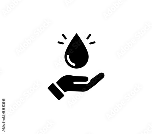 A professional water conservation vector image featuring a shining water droplet held carefully in a human hand to represent environmental protection and resource saving