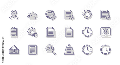 A collection of simple blue line icons representing various business and technology concepts and services