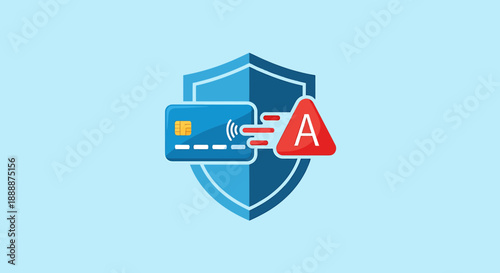 Credit Card Security Alert Icon: Protection Shield and Warning Triangle