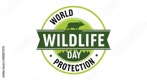 World wildlife day protection logo with green circle and animal silhouette