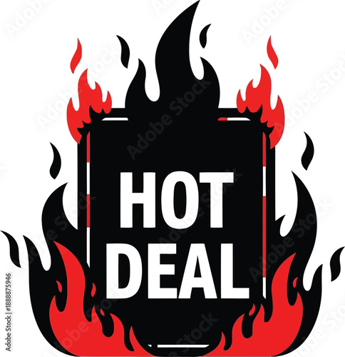 Exciting Hot Deal Sign with Flames for Promotions and Discounts