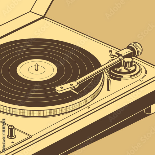Vintage record player with vinyl spinning on turntable
