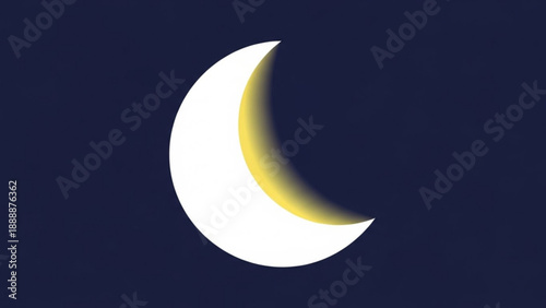 Crescent Moon with Yellow Glow on Dark Blue Background