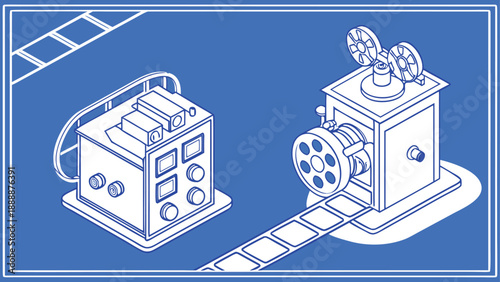 Vintage film projectors in action with film reels