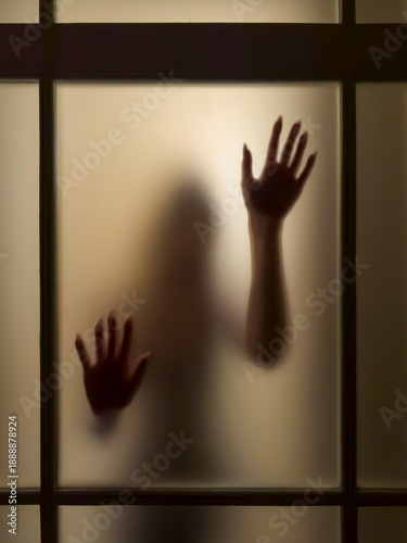 Girl behind frosted glass