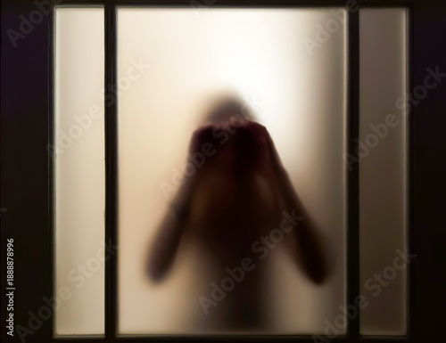 Girl behind frosted glass