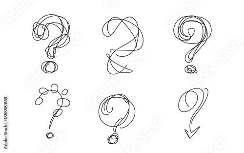 Set of Hand Drawn Scribble Question Mark Symbols for FAQ and Help Concepts