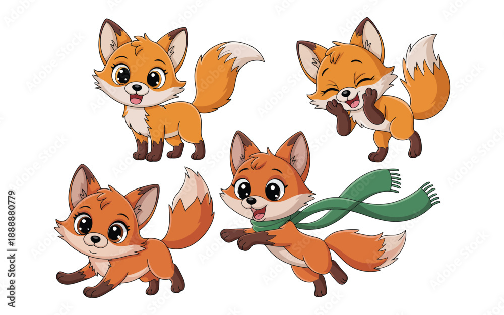 Fototapeta premium Playful Young Fox Characters Illustration for Childrens Book and Autumn Design