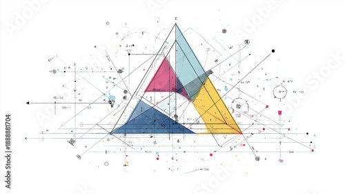 Geometric diagram outline with mathematical illustrations and simple line art, white background.
