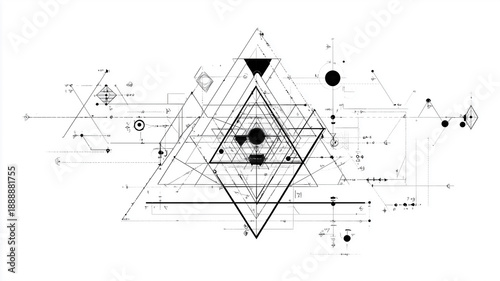 Geometric diagram outline with mathematical illustrations and simple line art, white background.