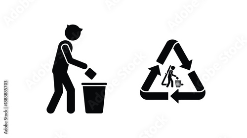 Person disposing of waste into a recycling bin simple illustration silhouette