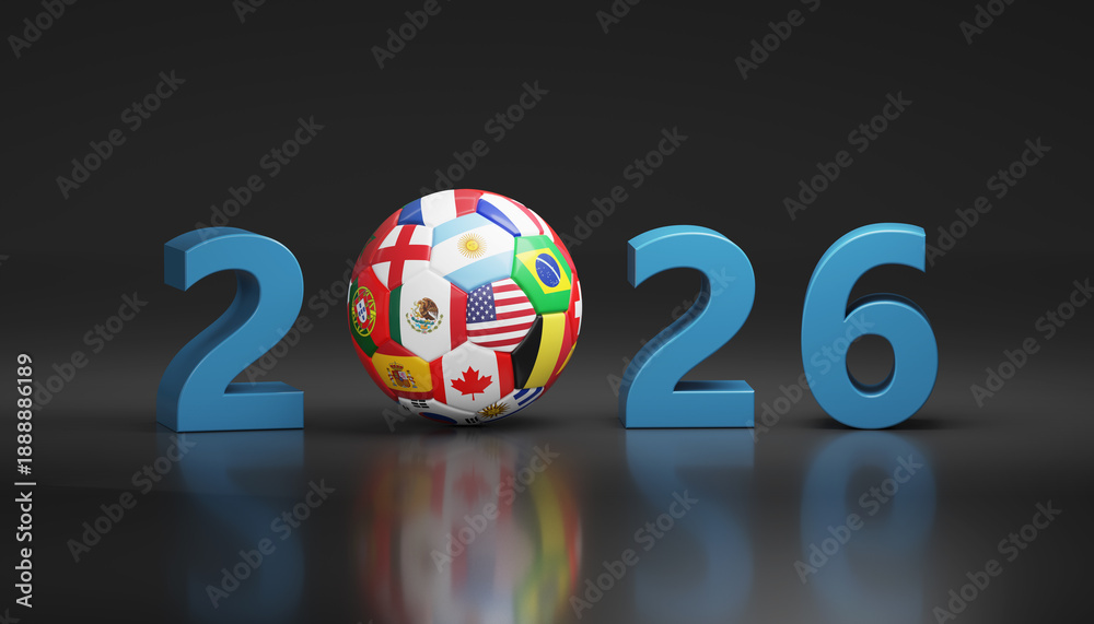 Αυτοκόλλητο Three-dimensional year 2026 with the World Cup soccer ball