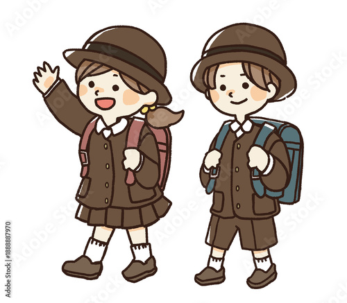 Foto 小学生イラスト（制服・茶色）