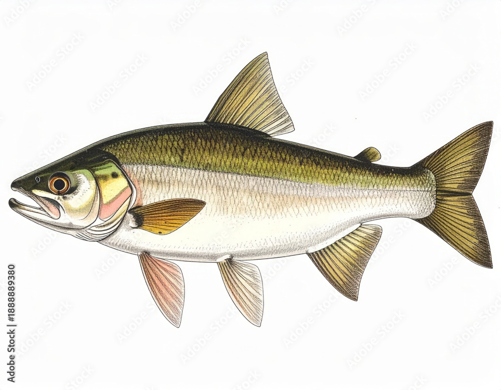 Fototapeta premium Fish Shape Silhouette, Simple Sea Animal Icon on White Background