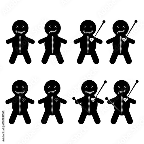 Set of Voodoo doll icon, halloween death toy. Cartoon magic symbol, vector illustration .