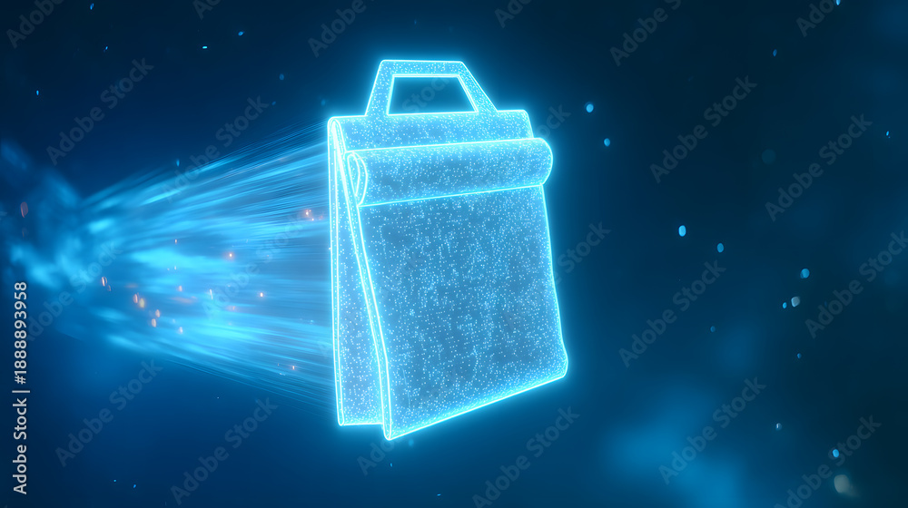 Fototapeta premium Secure digital briefcase icon with glowing data trails, cybersecurity protection, encrypted data transfer, secure file storage, and digital privacy concept