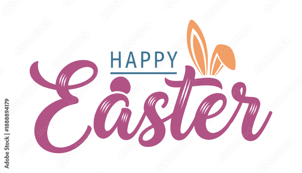 Fototapeta premium Easter greeting with colorful typography and easter bunny ears