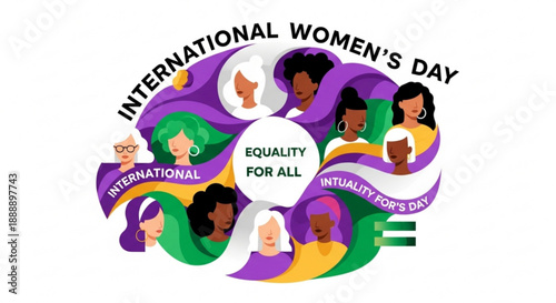 International women's day illustration celebrating equality and female empowerment with diverse faces