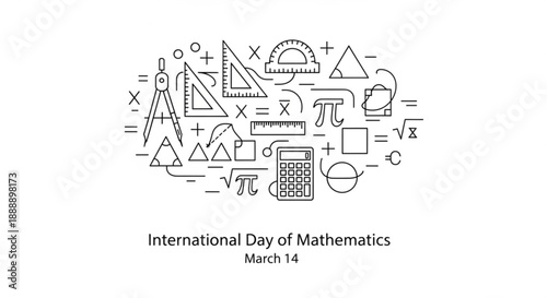 Mathematics symbols and tools on white background for international day of mathematics