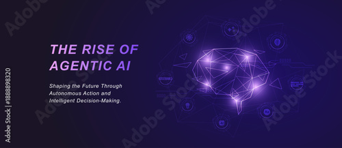 Futuristic artificial intelligence brain with digital neural network icons on purple background