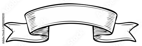 Hand drawn ribbon banner scroll illustration in vintage sketch style