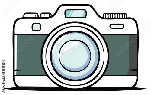 Illustration of a modern digital camera lens and body