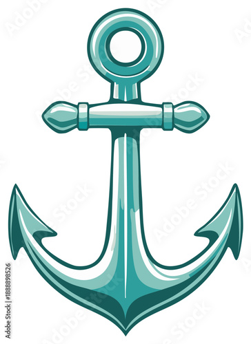 Oceanic anchor symbol with teal blue metallic finish and clean lines representing nautical themes