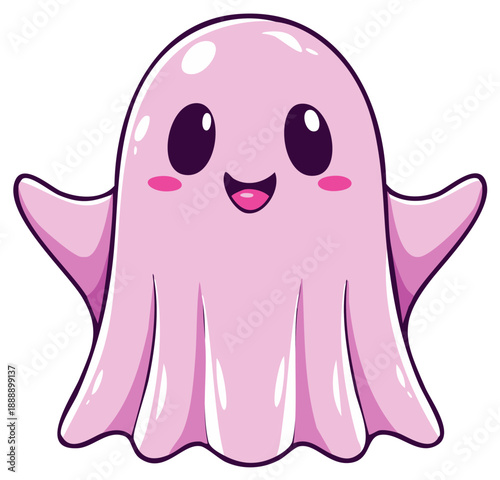 Friendly Pink Cartoon Ghost Illustration Spooky Halloween Spirit Cute Character Design for Kids and Holiday Decor