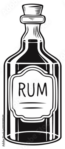 Retro illustration of a Rum bottle with a cork stopper in a vintage style