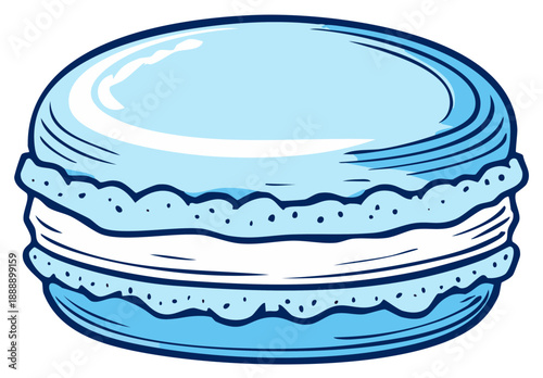 Sweet Blue Macaron French Pastry Delicious Dessert Cartoon Illustration