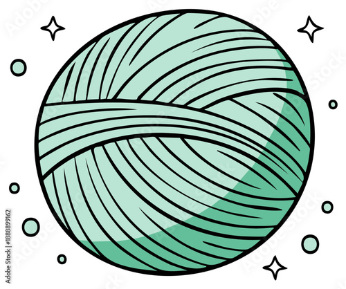 Mint Yarn Ball Illustration Knitting Crochet Crafting Fiber Arts Handmade Project
