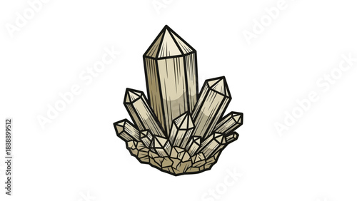  High Detail Hand-Drawn Badge Style Icon of a Stylized Crystal Formation. transparent.